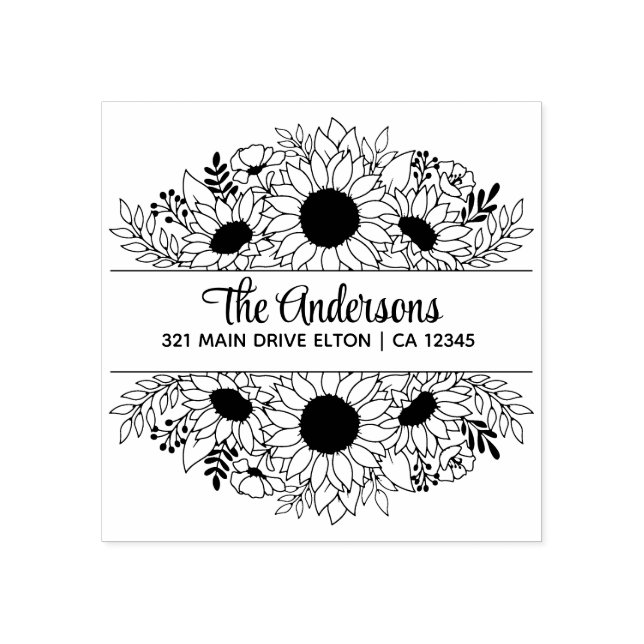 Sello De Caucho Tema del Monograma Dividido de girasoles (Impresión)