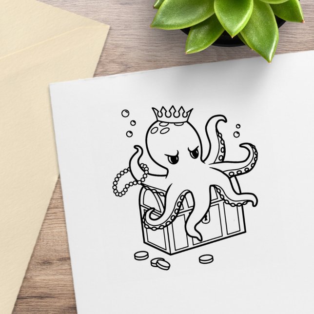 Sello De Caucho Temeroso Octopus Guarding Treasure Chest (Subido por el creador)