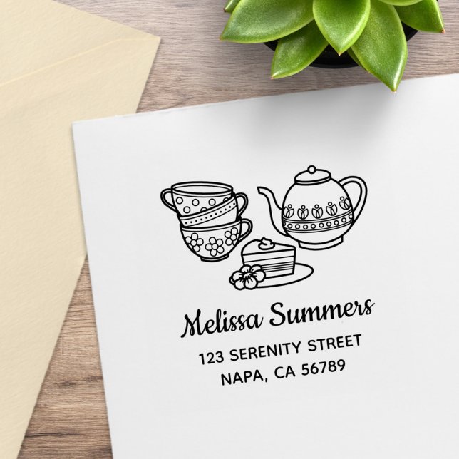 Sello De Caucho Tetera, tazas de té y dirección de pastel (Subido por el creador)