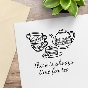 Sello De Caucho Tetera, tazas de té y pastel cita
