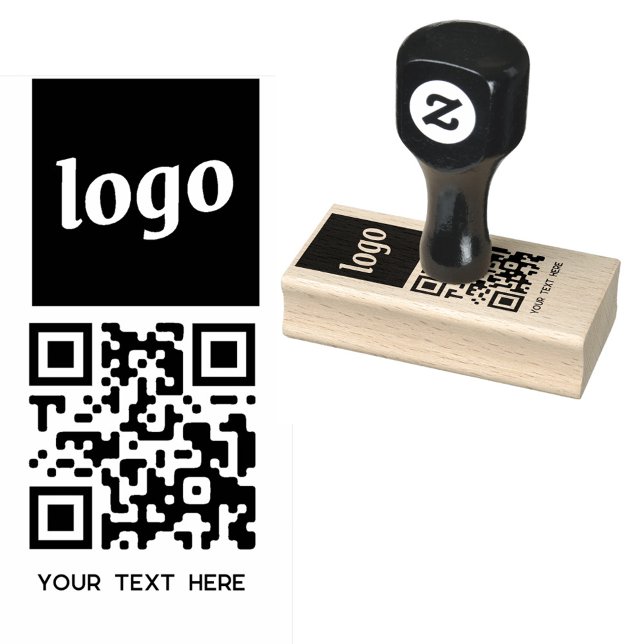 Sello De Caucho Texto de código QR con logotipo simple (Logo with QR code and custom text promotional business rubber stamp)