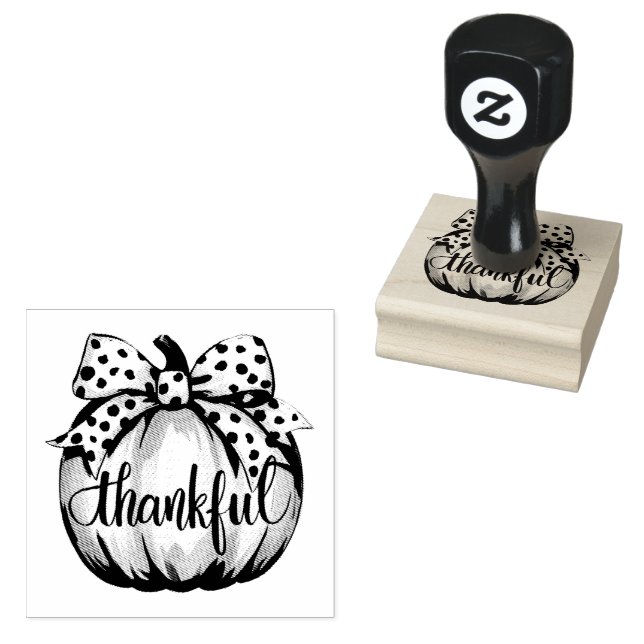 Sello De Caucho Thankful Pumpkin with Polka Dot Bow  (Sellado)