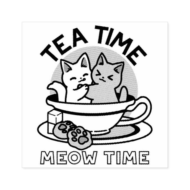 Sello De Caucho Tiempo de embutido de té - Diseño de gato y té lin (Impresión)