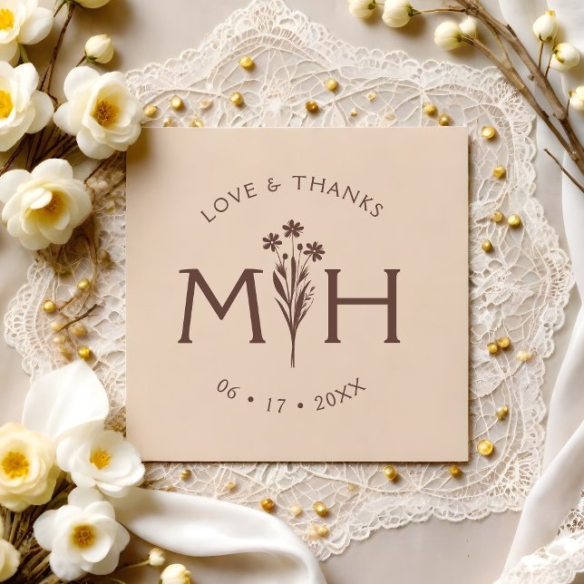 Sello De Caucho Timeless Romantic Stylish Chic Wedding Wildflowers (Timeless Romantic Stylish Chic Wedding Wildflowers Initials Monogram Rubber Stamp. )