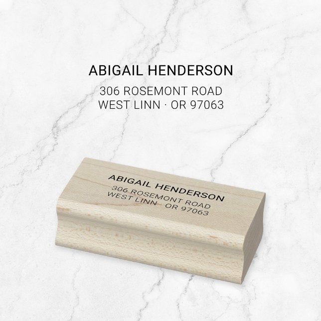 Sello De Caucho Tipografía Mínima Moderna Simple 10 | Madera (Modern minimal typography wooden return address stamp. Create your own!)