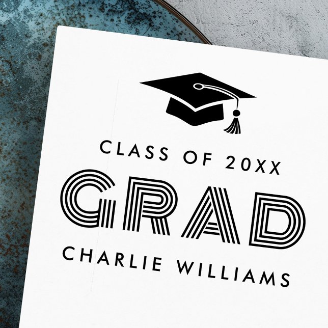 Sello De Caucho Título de graduación Clase de nombre de grado mode (Graduation cap Student modern Grad name class Rubber Stamp)