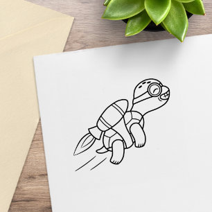 Sello De Caucho Tortuga divertida con mochila propulsora de dibujo