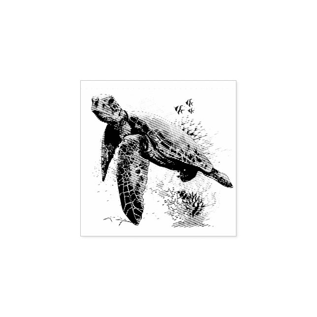 Sello De Caucho Tortuga marina bajo el agua Estilo (Impresión)