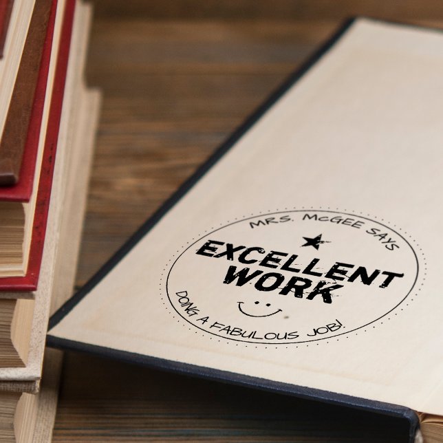 Sello De Caucho Trabajo Excelente | Maestros Personalizados (Excellent Work | Personalized Teachers Rubber Stamp)