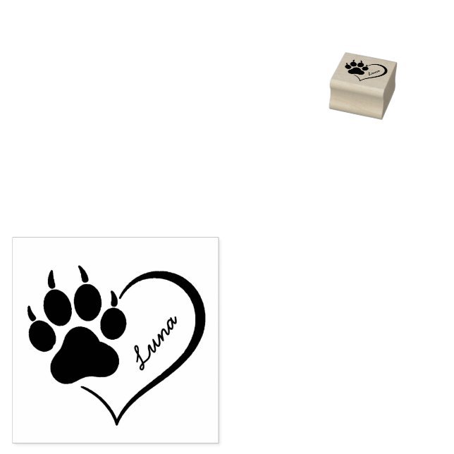 Sello De Caucho Trendy Personalized Dog Pet Paw Heart Print        (Sellado)