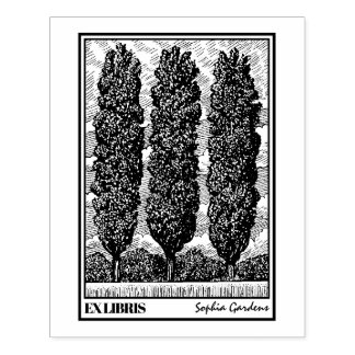 Sello De Caucho Tres Árboles Poplares Ex Libris