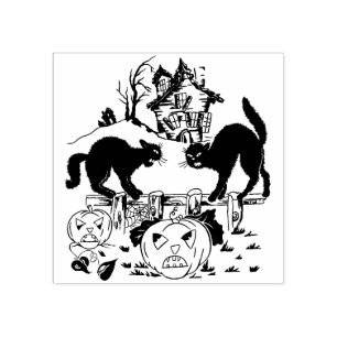 Sello De Caucho Trick de Halloween o tratar gatos negros