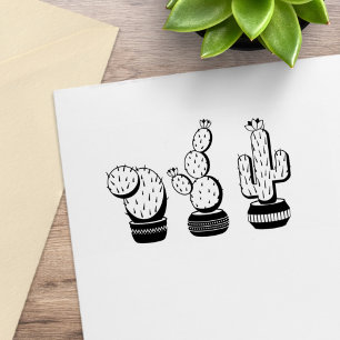 Sello De Caucho Trío de Cactus Boho Moderno del Desierto