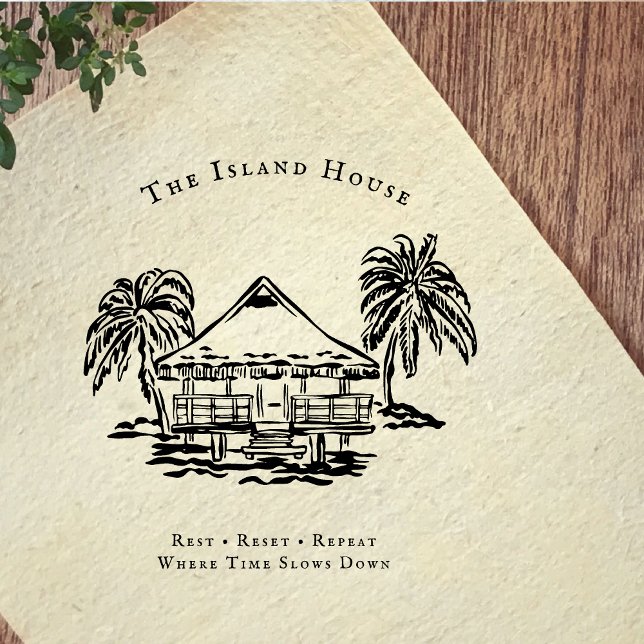 Sello De Caucho Tropical Bungalow Coastal Branding Rubber Stamp (Subido por el creador)