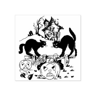 Sello De Caucho Truco de Halloween vintage o trato a gatos negros