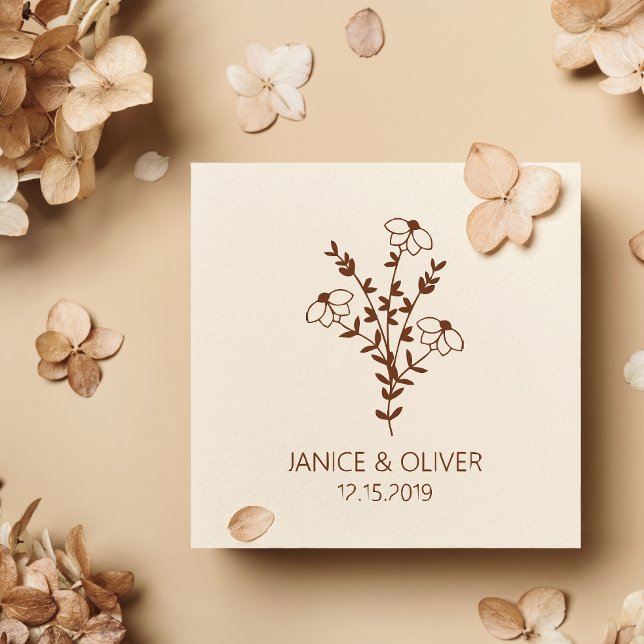 Sello De Caucho Twigs and Flowers Monogrammed Modern & Minimalist (Subido por el creador)