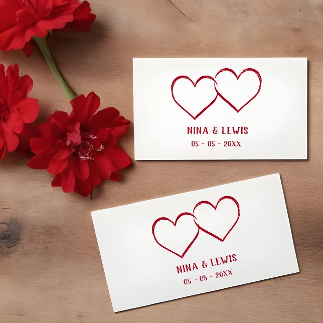 Sello De Caucho Two Intertwined Hearts Names & Date for Wedding (Two intertwined hearts are the main reason for this simple and minimalist stamp design.)
