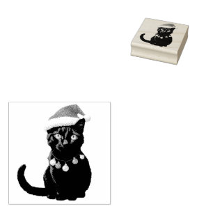 Sello De Caucho Un gato negro de Navidades burdos y de moda en San