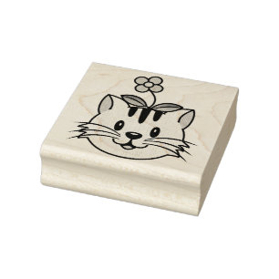 Sello De Caucho Un gato Personalizado con flor en la cabeza