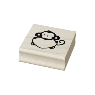Sello De Caucho Un mono pequeño con corazón