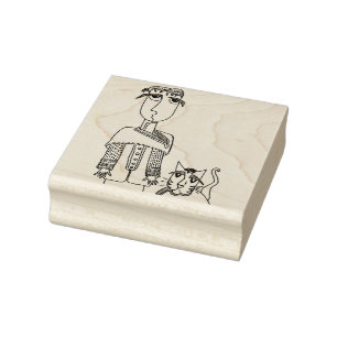 Sello De Caucho Un tipo y su gato Wood Art Stamp