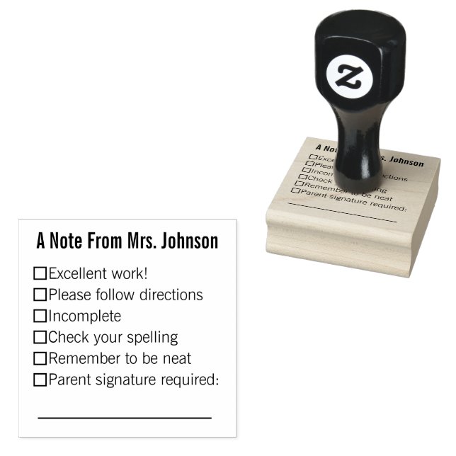 Sello De Caucho Una nota del nombre del profesor con casillas de v (Sellado)