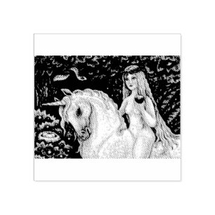 SELLO DE CAUCHO UNICORN, DAMA GODIVA, JARDÍN DE EDEN RUBBER STAMP