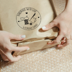 Sello De Caucho Utensilios de coser hechos a mano con amor,