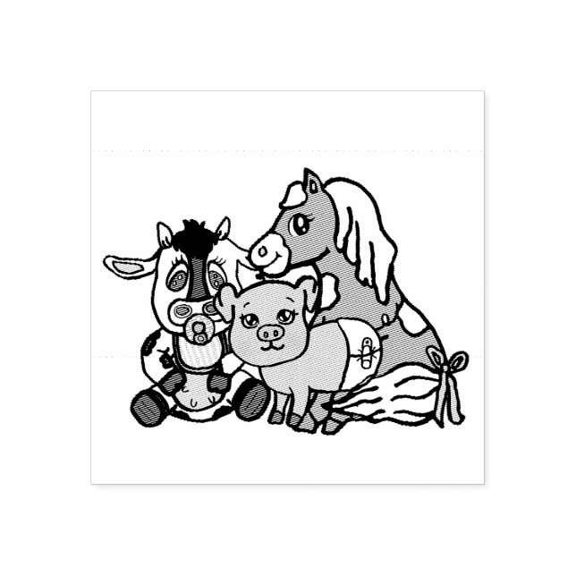 Sello De Caucho Vaca bebé, Pony y animales de la granja de cerdos (Impresión)
