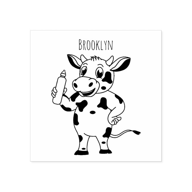 Sello De Caucho Vaca feliz con personalizado de biberón (Impresión)