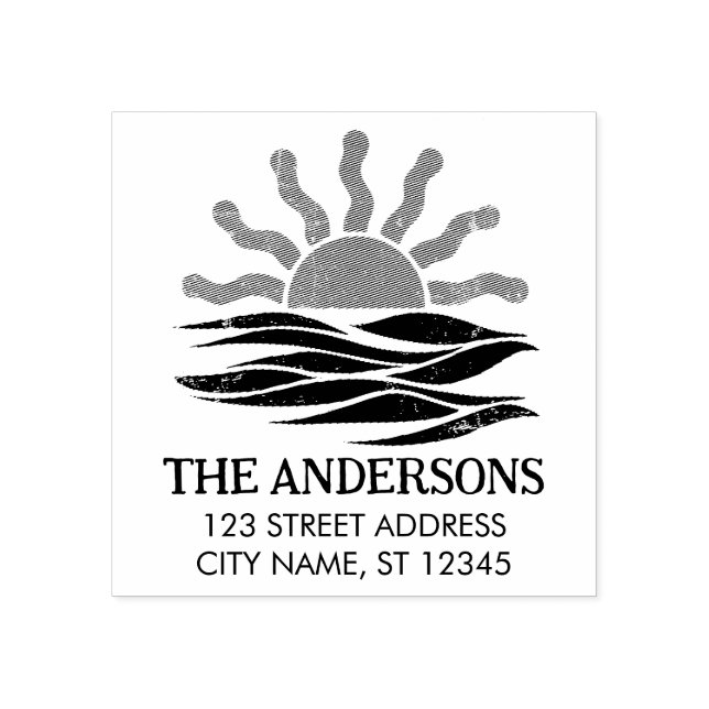 Sello De Caucho Verano Tropical Beach Sunset Personalizado Direcci (Impresión)