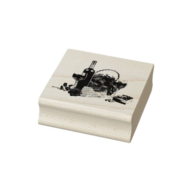 Sello De Caucho Vidrio, botella, uvas, queso, rosa rojo (Sello)