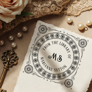 Sello De Caucho Viñeta "De la biblioteca de" Monograma