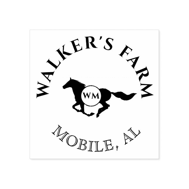 Sello De Caucho Viñeta elegante caballo doble monograma Estampado (Impresión)