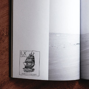Sello De Caucho Vintage Boat Ex Libris Library Book