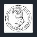 Sello De Caucho Vintage Christmas Stocking Round Return Address Ru<br><div class="desc">Navidades familia vuelta dirección de vuelta dirección sellado de goma con su nombre y dirección en tipografía elegante con un bonito de la cosecha de Navidad vintage dibujado a mano. Simplemente agrega tu nombre y dirección. Diseñado exclusivamente para usted por Happy Dolphin Studio. Si necesita ayuda o productos coincidentes, póngase...</div>