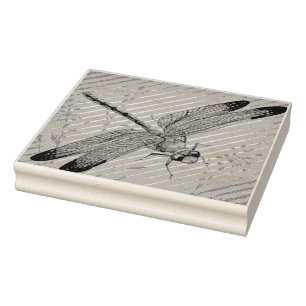 Sello De Caucho Vintage Dragonfly Nº 1 y Grass Watercolor Art