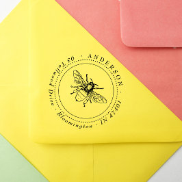 Sello De Caucho Vintage Elegant Honey Bee Round Return Address