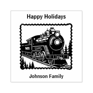 Sello De Caucho Vintage estampado navideño tren de vapor. Editable