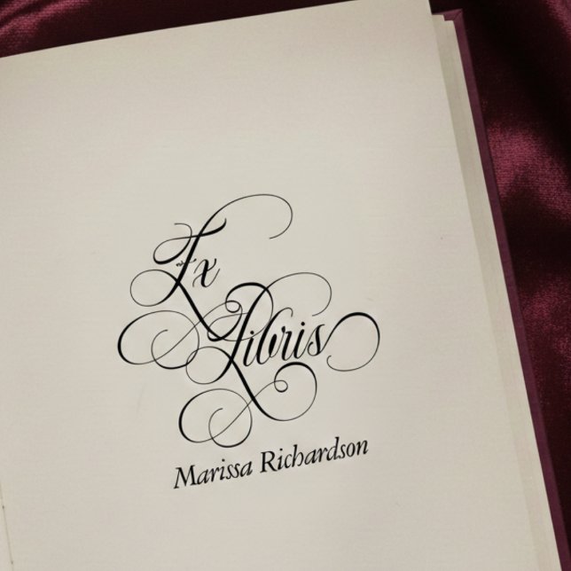 Sello De Caucho Vintage Ex Libris Personalized (romantic vintage ex libris stamp with elegant script calligraphy, gift for book lovers)