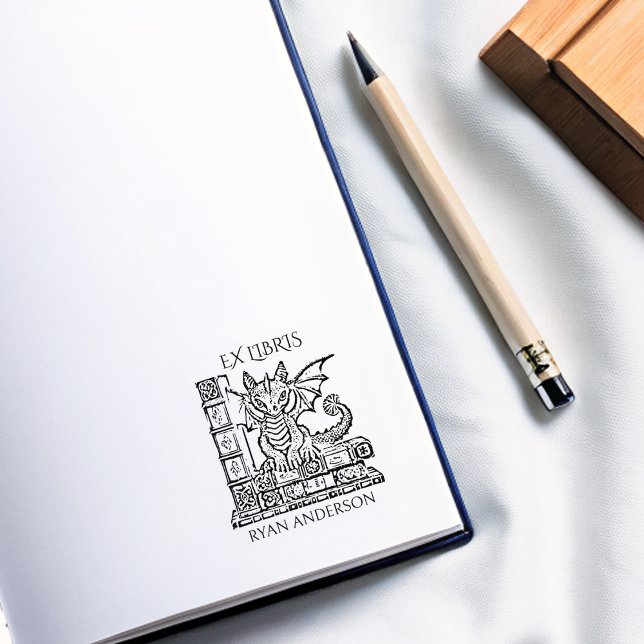 Sello De Caucho Vintage Fantasía Bebé Dragon Ex Libris (Subido por el creador)