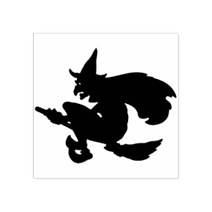 Sello De Caucho Vintage Halloween Flying Witch Stamp