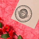 Sello De Caucho Vintage Medusa Personalizado Nombre de familia Dir<br><div class="desc">Personalice fácilmente estos sellos de goma de la dirección de devolución de nombre de familia Personalizado de Medusa de personalizado Vintage con sus propios nombres y dirección. Para personalizar de estos sellos de caucho, haga clic en "Personalizar esta plantilla" y cambie el texto en los cuadros proporcionados. Disponible con diferentes...</div>
