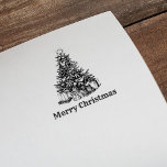 Sello De Caucho Vintage Merry Christmas Tree Pine Gifts<br><div class="desc">Un sello vintage de Navidad de Cereza con un árbol de navidad y regalos.</div>