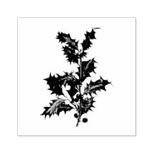 VINTAGE "NAVIDADES HOLLY" WOOD ART STAMP