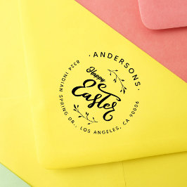 Sello De Caucho Vintage Script Happy Easter Family Return Address