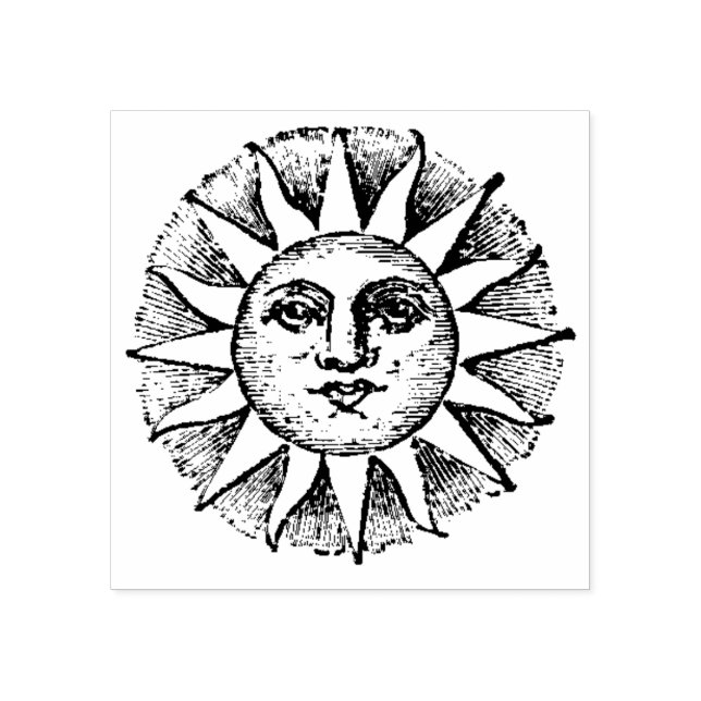 Sello De Caucho Vintage Sun Face  Rubber Stamp (Impresión)