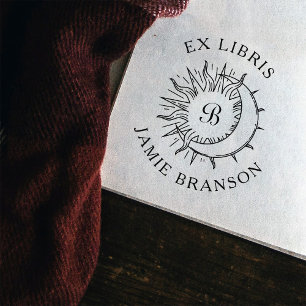 Sello De Caucho Vintage Sun & Moon Ronda Inicial Ex Libris Libro