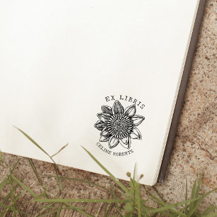 Sello De Caucho Vintage Sunflower Library Book Ex Libris