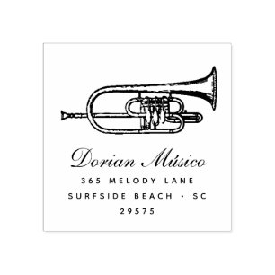 Sello De Caucho Vintage Trumpet Music Band Chorus Return Address